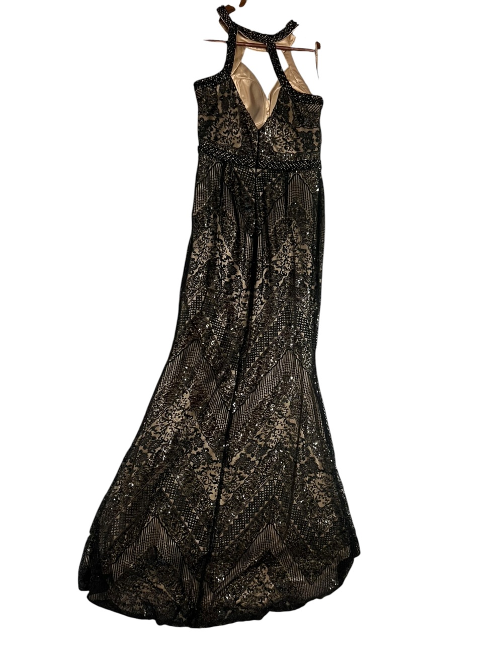 INVITO Haute Couture Black Sequin Beaded Chevron Mermaid Gown IT 42 US Small - Picture 3 of 9